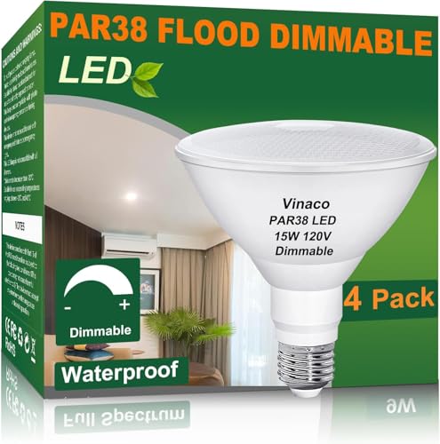 Image of Vinaco Waterproof PAR38 LED Flood Light Bulb Dimmable 15W 120V 5000K