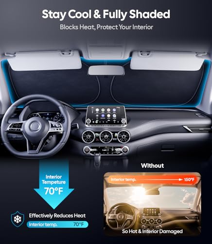 Image of Wigoo for Nissan Sentra Windshield Sunshade [OEM Design, 100% Sun Blockage] Foldable Heat Insulation Sun Shade with Storage Bag, for Nissan Sentra (2020-2026), Silver Coating