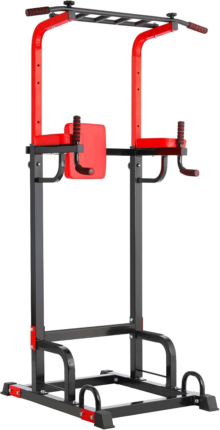 TLGREEN Multifunktionale Power Tower Dip Station Klimmzugstange Freistehend Höhenverstellbar von 158-220cm Home Gym Kraftstation Kraftturm Trainingsgerät für Zuhause Pull Up Bar
