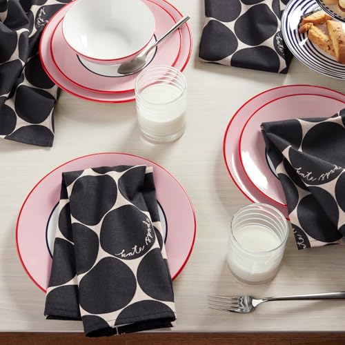 Image of kate spade new york Joy Dot Cloth Napkins 4-Pack Set, 100% Cotton, Machine Washable, Black /Beige, 20 inchx20 inch