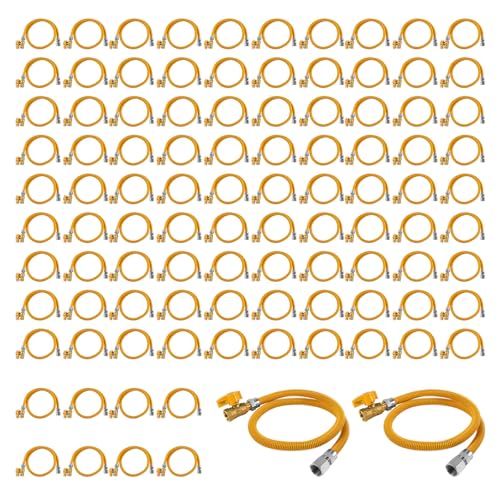 100PCS GUOFIS 48"L Gas Hose with Straight Valve,1/2" FIP Flexible Gas Line Connector for Dryer,Water Heater, Range Hookup