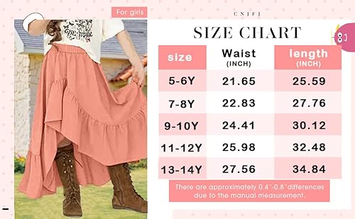 Bigeoosh Girls Elastic High Waist Skirts Kids Summer Ruffle Bottom Flowy High-Low Maxi Skirts 5-14 Y Black #TOP4