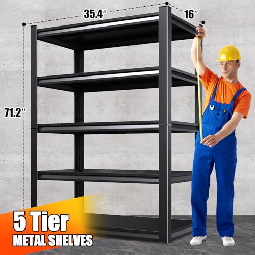 71.2\'\'H Storage Shelves, 2500lbs Garage Shelving,Adjustable Heavy Duty Shelving Unit,5T Tall Garage Shelves,Metal Standing Shelf Units,Utility Rack For Kitchen Warehouse Industrial Basement 71*35*16