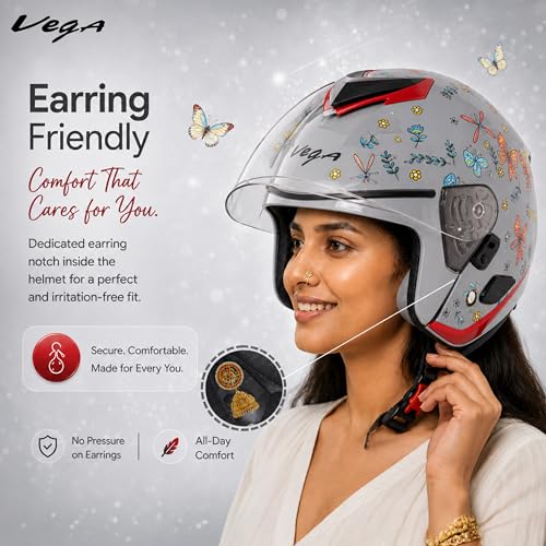 Image of Vega VO-04 Flutter Dual Visor Open Face Helmet. ISI Certified, ABS Lightweight Shell, Scratch Resistant Outer Visor, Inner Sun Shield, Breathable Padding, Quick Release Buckle - Nardo Grey, L
