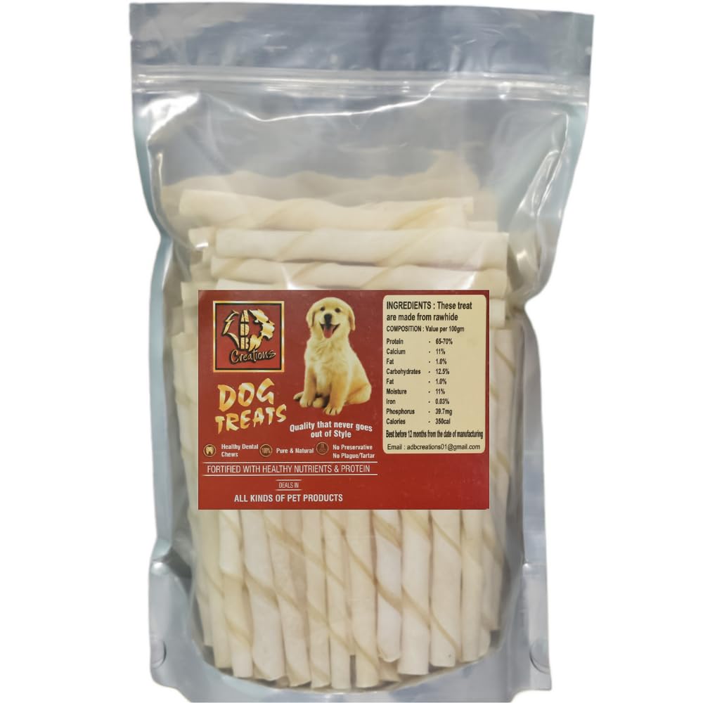 ADB Creations Dog Food Chew Stick Milky Rawhide Calcium Twisted Munchie Treats Nutritional Benefits Strengthen Bones and Teeth for All Breeds Dogs and All Life Stages - 1800 Gm (Pack of 1) (B08LSSC95P) Amazon Price History, Amazon Price Tracker