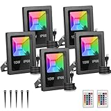 T-SUN Christmas Led Mini Flood Light Outdoor, 10W RGB Color Changing Waterproof Security Lights, with US Plug, Remote Control Spotlight for Garden Backyard Garage Decorative Stage Landscape (5 Pack)