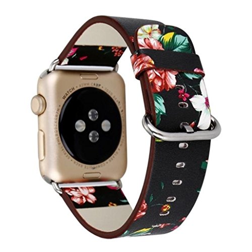 Hontao Floral Band Compatible with iWatch 38mm 40mm 42mm 44mm Soft PU Leather Flower Pattern Printed Strap for Series 5/4/3/2/1