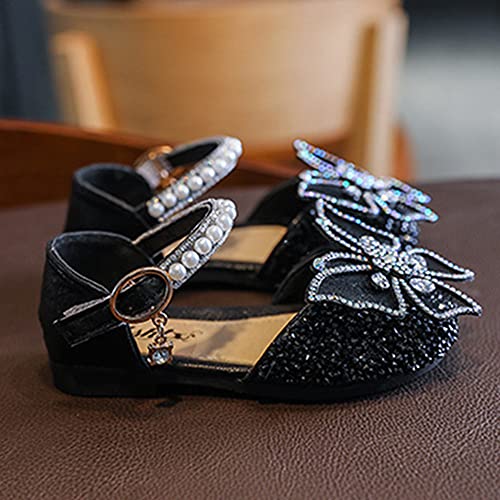 Little Girls Dress Shoes Mary Jane Bow Flower Wedding Party Bridesmaids Shoe Glitter Sequins Rhinestone Princess Ballet Flats2