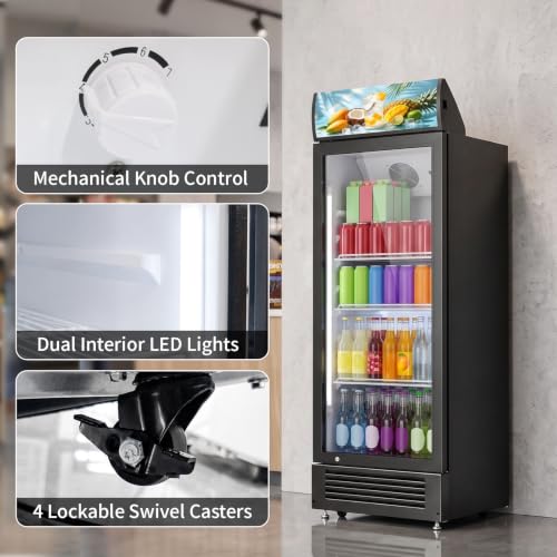 Image of Erivess 6 Cu.Ft Commercial Refrigerators with Double-Tempered Glass Door | Beverage Display Fridge with 7 Level Temp, Merchandiser Drink Fridge with LED Light & Locking Caster for Bar Restaurant Shops