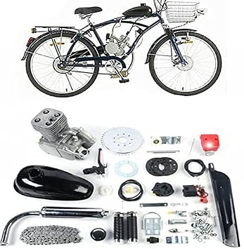 100cc Bicycle Engine Kit, 2 Stroke Bike Engine Kit 8oz Gas Oil Tank Full Set Electric Bike Motor Kit 100cc Motorized Bicycle Universal Sprocket Petrol 150 Miles/Gallon 44 Tooth