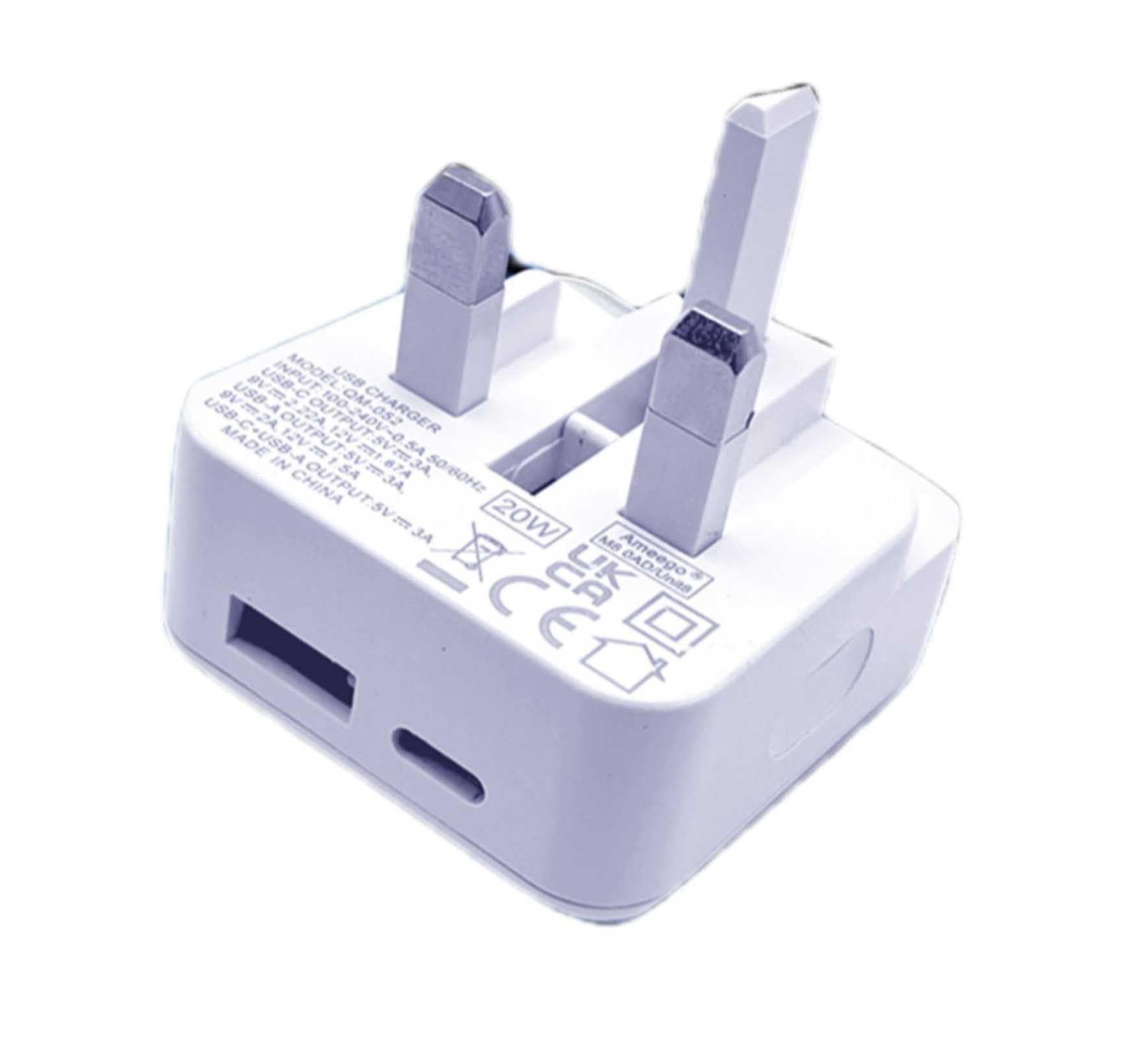 TheMax 3 Pin USB Type C and Type A Foldable UK Plug QC PD Replacement for iOSiphone Series,Tablet, Samsung Galaxy Series and Huawei 20W Charger