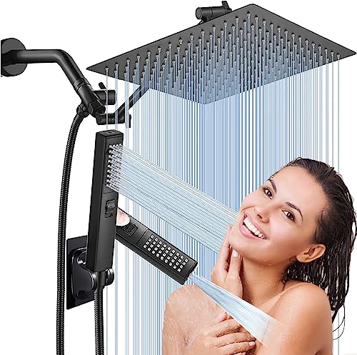 Shower Head Combo,10'' High Pressure Rain/Rainfall Shower Head / 3 Settings Handheld Shower Head Combo With 11''Extension Arm,Black Shower Heads With 78'' Hose(Weisterlly Shower Head Set) #TOP9