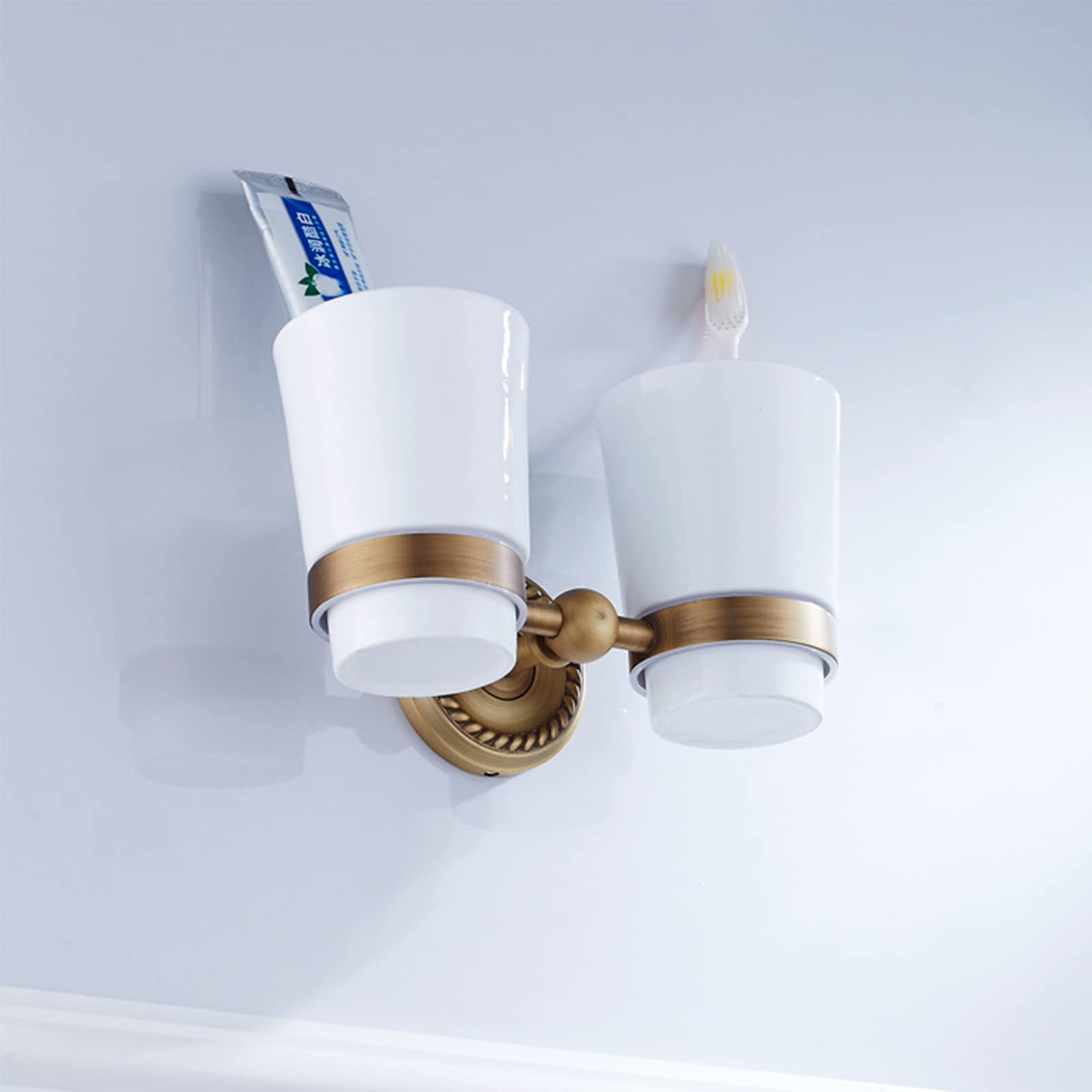 Antiker Zahnbürstenhalter Für Badezimmer, Doppelter Becherhalter Aus Messing Im Vintage-Stil, An Der Wand Befestigter Zahnbürstenhalter, Strapazierfähiger Becherhalter Für Das Heimhotel