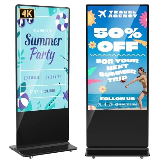 YCKJNB 65 Pollici 4K Digital Signage Monitor Pubblicitario Per Negozi, Monitor Display LCD Da Pavimento, Display Per Segnaletica Digitale Interattiva, Totem Pubblicitario Automatico, Nero