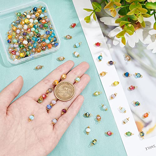 PH PandaHall 140pcs Faceted Rondelle Beads Pendants, Mixed Color Faceted Glass Charms, Crystal Plate Small Pendants for DIY Earrings, 12x5.5mm, Crystal, Glass