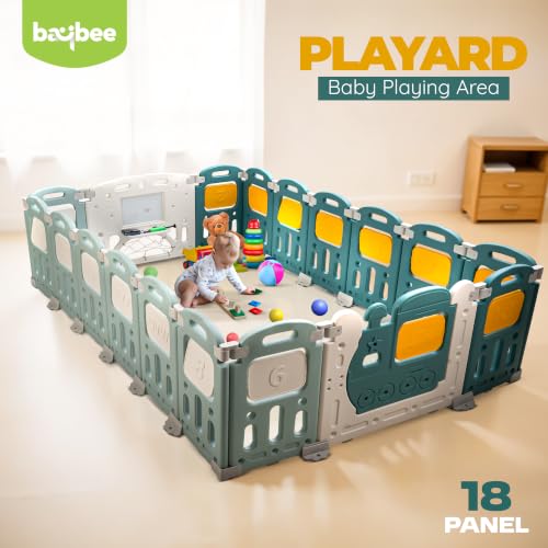 Image of Baybee Train Kids Playpen for Babies | Foldable Baby Play Area Indoor Setup with Safety Lock, Writing Board & Double Knob | Outdoor Play Pen for Kids for 0-5 Years | Portable Baby Activity Playards for Toddlers (18 Panels)