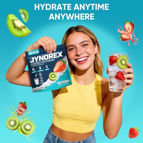 Image of Electrolytes Powder Packets Sugar Free, 30 Sticks High Sodium Hydration Packets, Low Calorie Electrolyte Packets Drink Mix Liquid Daily IV with Strawberry Kiwi, 10.5OZ