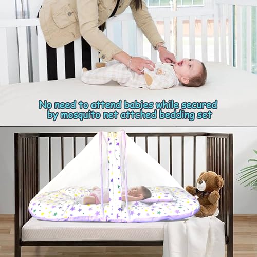 Image of VParents Joy Purple Cotton Bedding Set & Mosquito Net