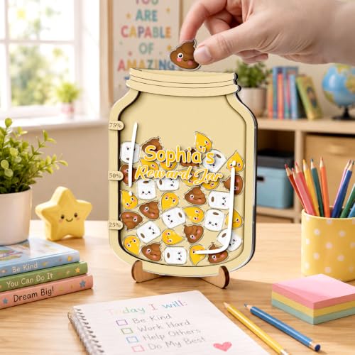 Image of Personalized Magnetic Reward Jar for Kids, Wooden Potty Training Reward System with Acrylic Tokens, Positive Behavior Tool for Toddlers, Back to School Gift for Boys & Girls, Classroom Decor