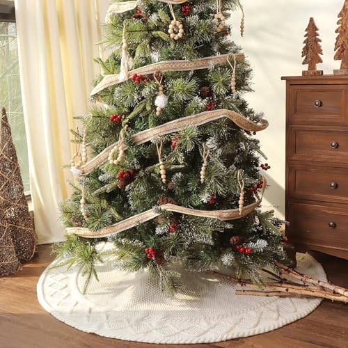LimBridge-Knitted-Christmas-Tree-Skirt-48-Inches-Cream-White-Tree-Skirt-Diamond-Edge-Cable-Knit-Thick-Rustic-Christmas-Tree-Decorations-Christmas-Decor-Xmas-Holiday-Home-Party-Decorations LimBridge Knitted Christmas Tree Skirt 48 Inches Cream White Tree Skirt Diamond Edge Cable Knit Thick Rustic Christmas Tree Decorations Christmas Decor Xmas Holiday Home Party Decorations