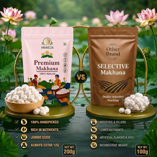 Image of MUKEJA Premium Raw Makhana 200g | Jumbo 6 Suta Phool Makhana | Handpicked Fox Nuts | Healthy Snack