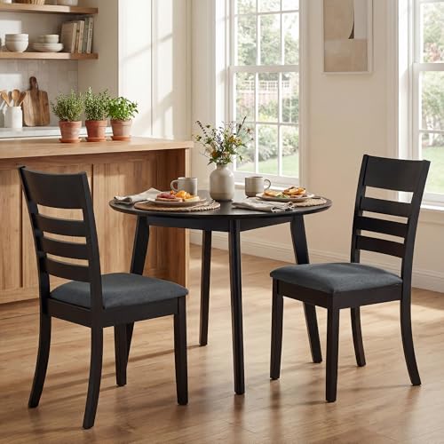 Image of COSTWAY Wooden Dining Chairs Set of 2, Solid Rubberwood Frame Kitchen Side Chairs w /Upholstered Padded Seat & High Slat Back, Mid-Century Modern Dining Chair for Dining Room Kitchen (Black)