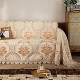 mixinni Luxury Floral Sofa Covers for 3 Cushion Couch Chenille Embroidery Pattern Sofa Slipcover with Furniture Protector Cover for Pets Kids Children Dog Cat (Beige, X-Large)