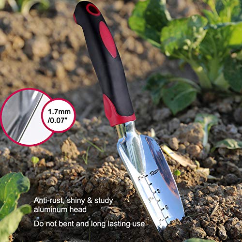 FANHAO Garden Tool Set, 5 Piece Aluminum Heavy Duty Gardening Gifts Tool Set with Non-Slip Rubber Grip for Men and Women (Black/Red)