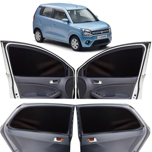 Image of OTO2EYE Car Sun Shade Compatible for Maruti Suzuki WagonR Model 2019 to 2024, Z-Black Super Magnetic Grip, Front Window Zipper, Side Window Curtains, 4 Pieces Set
