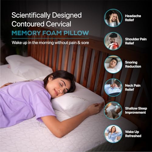 Image of Neckpedic Contour Cervical Memory Foam Pillow for Neck Pain Relief | Orthopedic Neck Support Pillow for Side & Back Sleepers | Dual Height Ergonomic Design for Neck Alignment (Pack of 1)