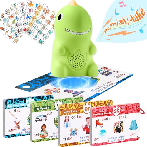 Phonics Flash Cards with Talking Pen for Homeschool Essentials -Hooked on Phonics Games for Kids Ages 4-8 Kindergarten Preschool Learning Activities Interactive Dinosaur Learn to Read from 21 Stages