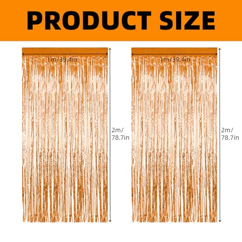 LIANRISES 2 Stück Lametta Vorhänge Orange, 1 x 2m Glitzer Folien- Fransenvorhänge für Disco Geburtstag Karneval Halloween Theme Party Dekoration, Wand, Tür Innen und Außen Foto Kabine Backdrop Props