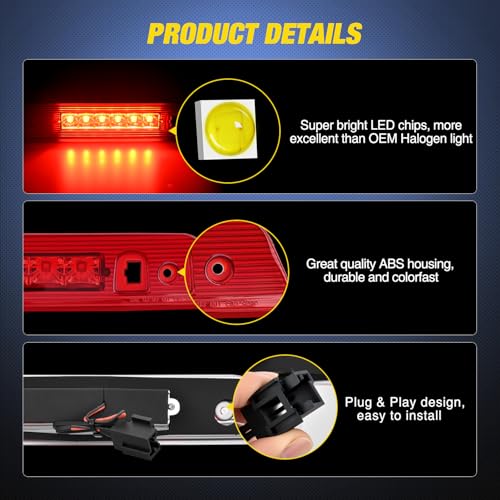 Image of Nilight Third Brake Light Tail High Mount 3rd Stop Lights Red Lens Compatible with Jeep Grand Cherokee 2005 2006 2007 2008 2009 2010 Van SUV Rear Center Cab Lamp
