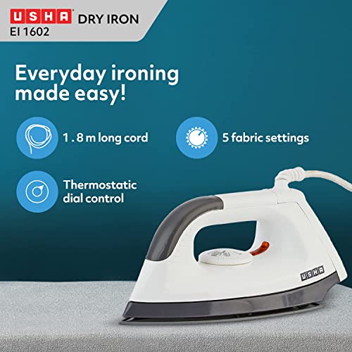 Image of Usha Plastic Ei 1602 1000-Watt Dry Iron White (Panel Color May Vary) - 1000 Watts