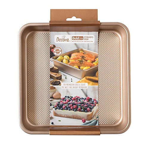 DECORA, 0070102 Molde Gold Line Cuadrado 24,5 x 24,5 x 5,5 cm, Ideal para Hacer Postres de Horno, de Resistente Metal Antiadherente
