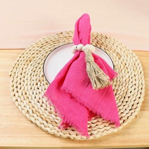 GUOZHAN Lot de 24 Serviettes de Table réutilisables en Gaze de Coton Rose, 32 cm, pour décoration de Table de Mariage, de Noël, Style rétro
