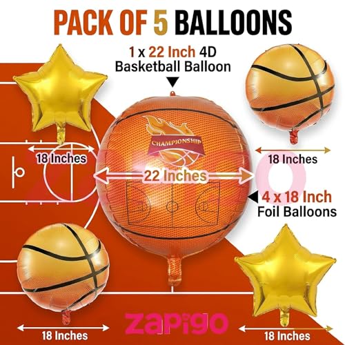 Image of Balloonistics Basketball Theme Happy Birthday Balloon Bouquet Pack Of 5