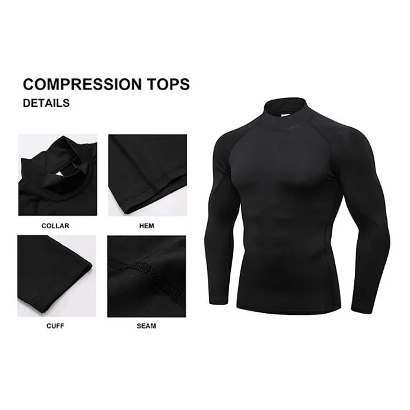 T-Shirt Manche Longue Homme Hommes Sport Chemise Sèche Musculation Course Chemise À Manches Longues Haut De Compression Gymnase T-Shirt Hommes Fitness Serré(Black,XL)