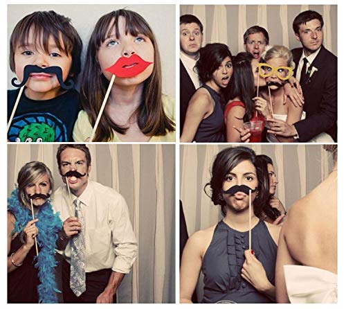 Set 60 Pezzi Accessori Per Photo Booth - Baffi, Labbra, Occhiali Per Matrimoni, Compleanni E Feste | Divertenti Puntelli Per Selfie - Foto 2