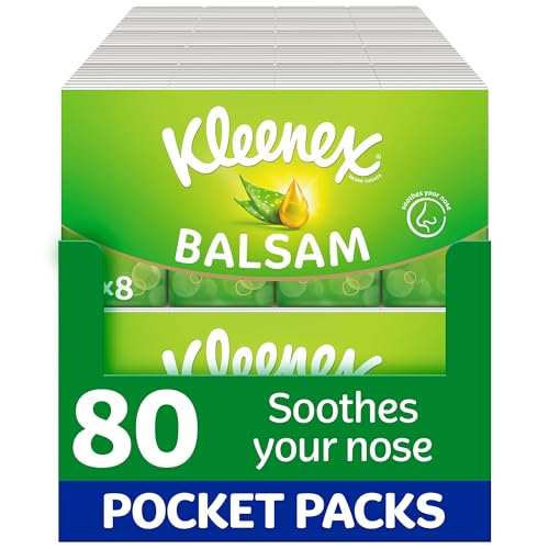 Kleenex® Balsam Pocket Tissues - 80 Pocket Packs of Travel Tissues - Balmcare to Protect and Soothe Your Nose for Cold & Flu