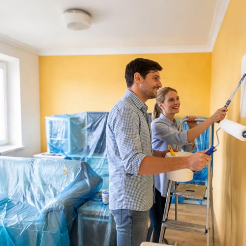 Image of 8 Rolls 22 inch x 66' Painters Plastic Sheeting, Pre-Taped Masking Film, Tape and Drape Drop Cloth for Painting, Automotive Covering and Appliance Protection