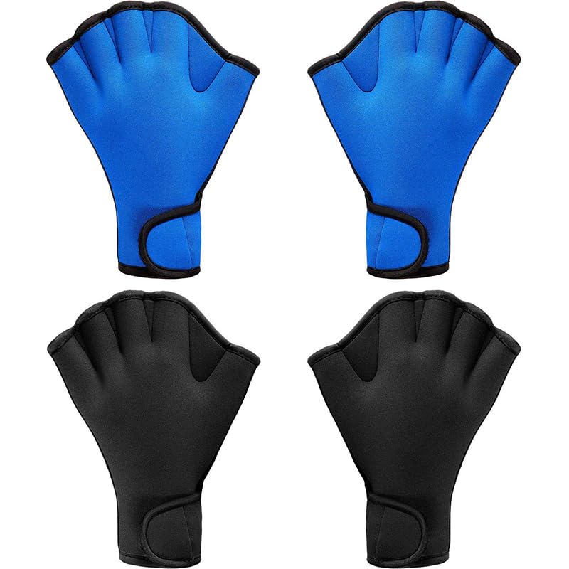 Swim Gloves Aquatic Fitness Water Resistance Training Aqua Fit Webbed Gloves Mitts Swimming Gloves Webbed Water Gloves for Women Water Aerobics Neoprene Gloves for Men Adult (M,2 Pairs Blue+Black)