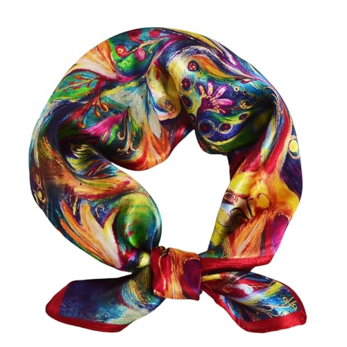 Women 100% Mulberry Silk Neck Scarf Lightweight Digital Print Small Square Scarfs- Neckerchief Gift Packing 21