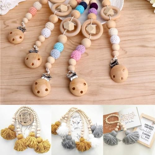 Image of DIY Crafts 1500, 500+ Pcs with 1 Roll Crystal Elastic Line Combo Wooden Natural Wood Beads for Crafts Round Loose Spacer Bead DIY Jewelry Craft Making6 Sizes (4mm / 6 mm / 8 mm / 10 mm) (1500)