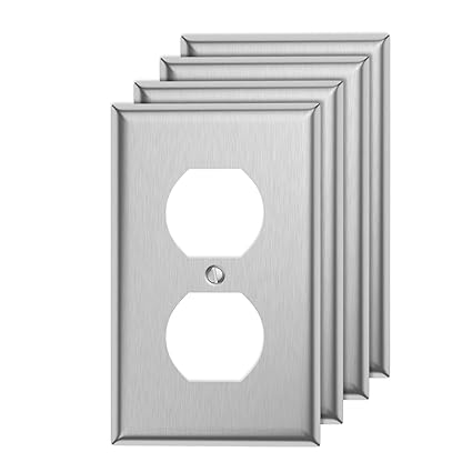 4-Pack Duplex Outlet Cover Plate Metal Electrical Receptacle Outlet Covers, 1 Gang Switch Cover Stainless Steel Wall Plate