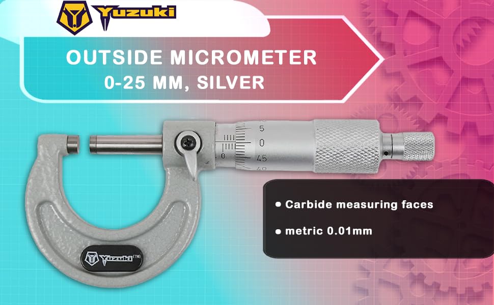 YUZUKI Outside Micrometer 0-25mm – Precision Measurement Tool, Silver Finish, High-Accuracy Caliper for External Dimensions