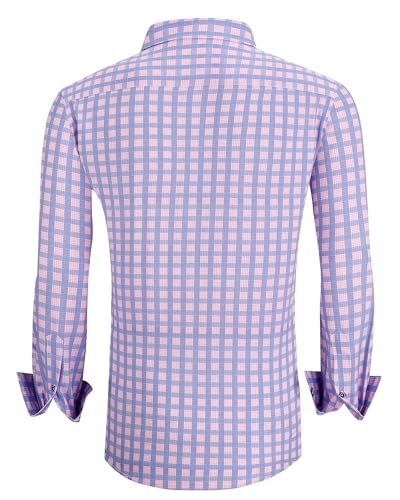 Alex Vando Mens Button Down Shirts Wrinkle Free 4-Way Stretch Print Business Casual Shirt
