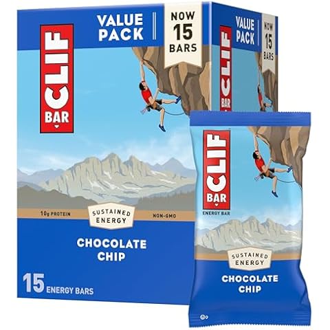 CLIF BAR - Chocolate Chip - Made with Organic Oats - Energy Bars - Non-GMO - Plant Based Protein Bars (15 Pack) Cover