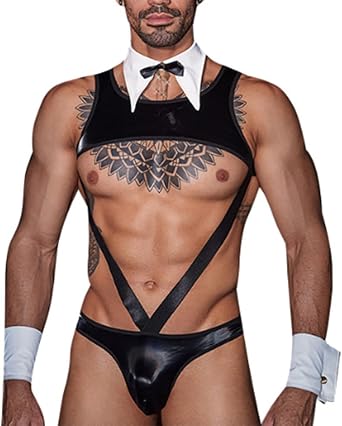 HSQSMWJ Mens Sexy One-Piece Butler Uniform with Cut-Out Design