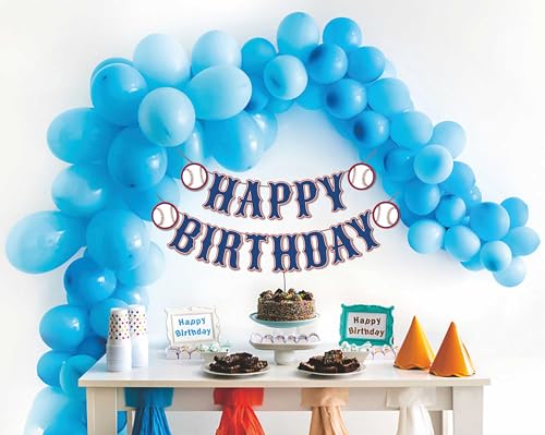 Image of OZCZKZZ Happy Birthday Banner Baseball,Navy Blue,Baseball Birthday Party Decorations